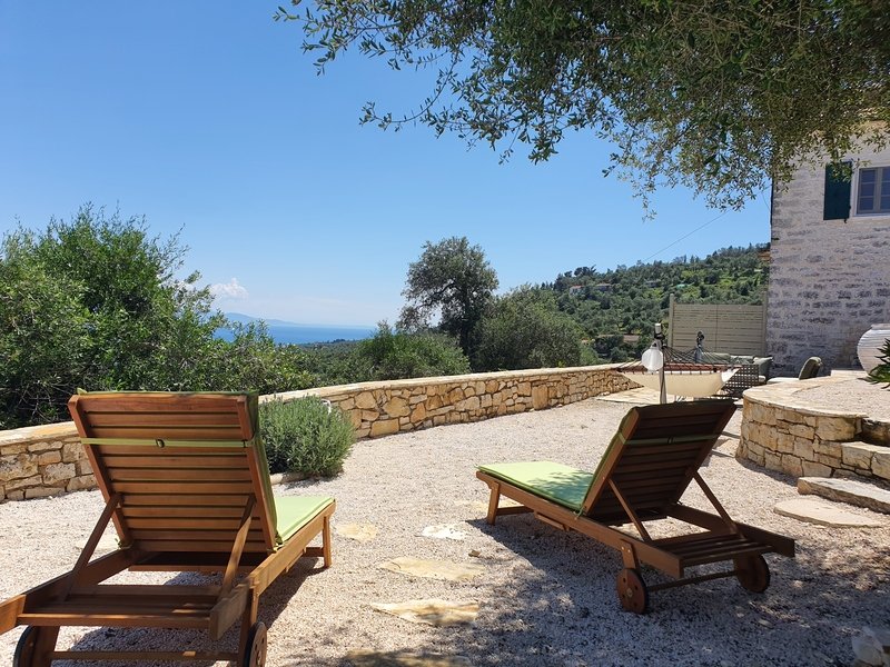 Villa Melpomeni garden with sea view in Paxos
