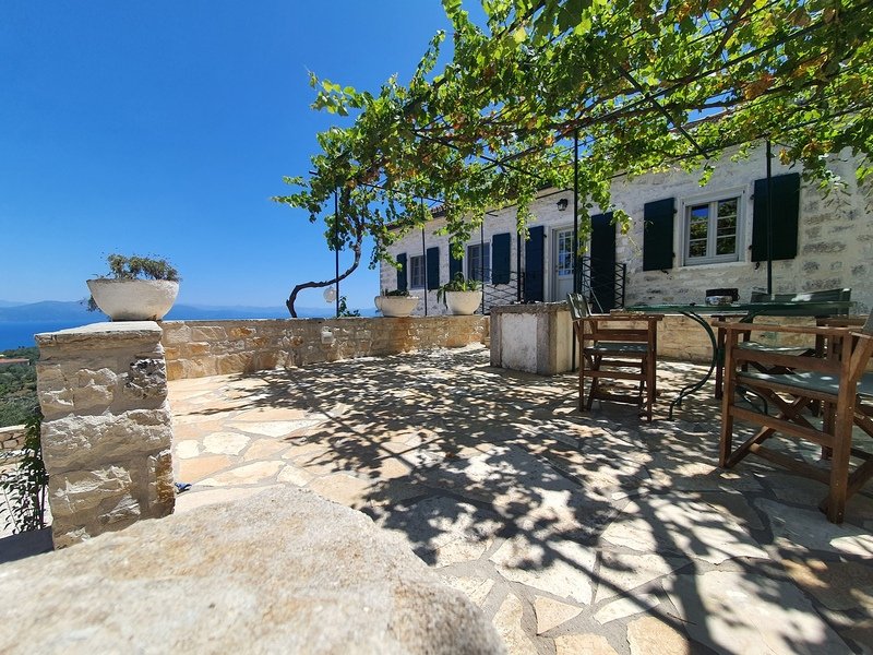 Villa Melpomeni garden with sea view in Paxos
