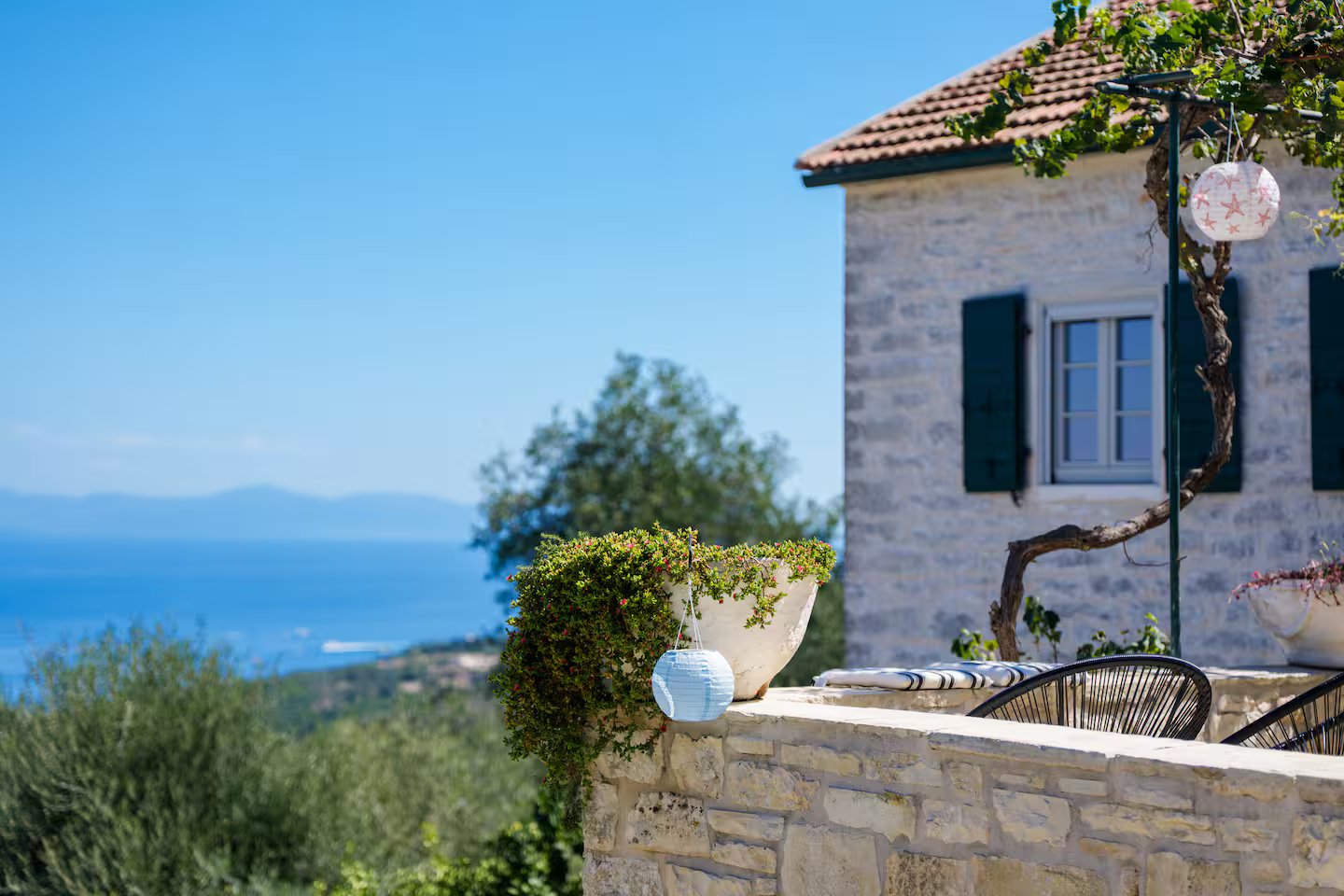 Villa Melpomeni garden with sea view in Paxos
